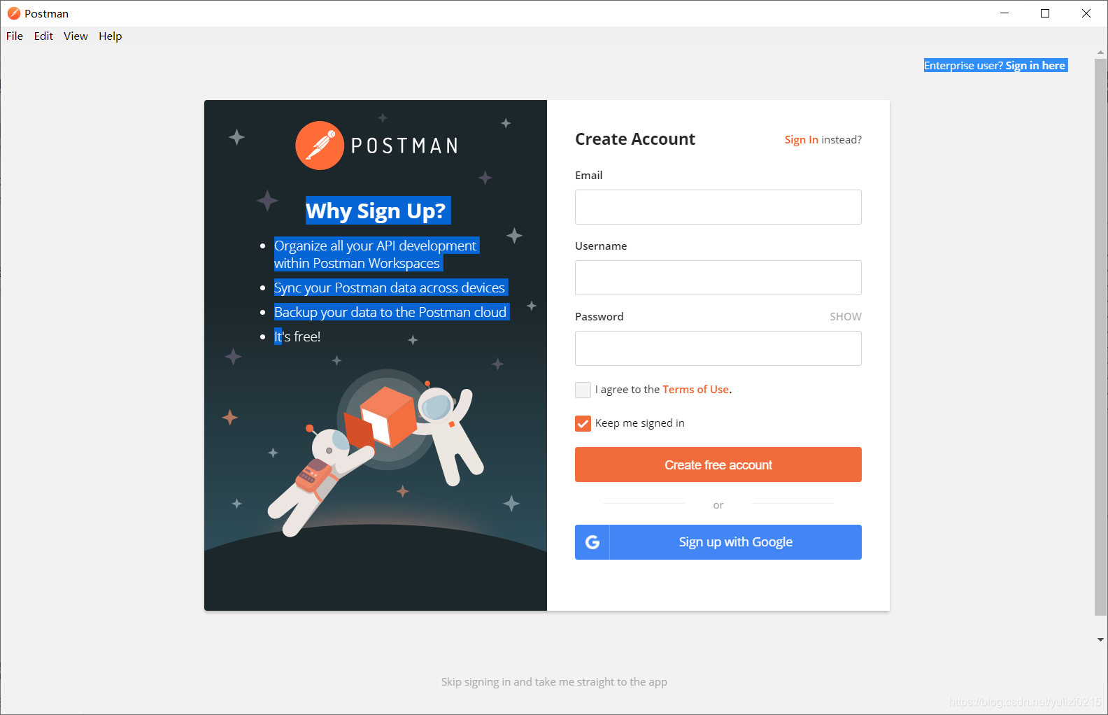 填写信息注册账号